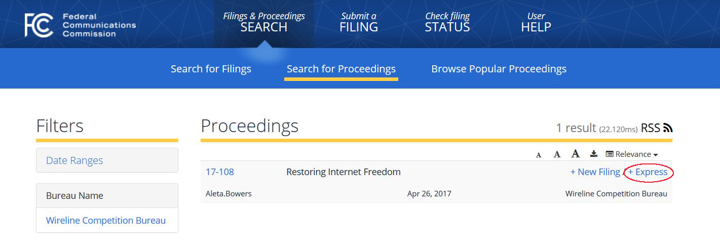 FCC Comment Screenshot